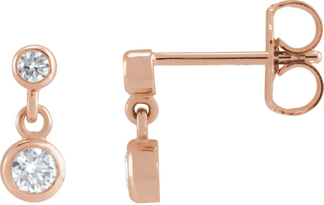 14K Gold Round Natural Diamond Two-Stone Bezel Set Earrings - Rose Gold