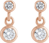 14K Gold Round Natural Diamond Two-Stone Bezel Set Earrings - Rose Gold - view 2