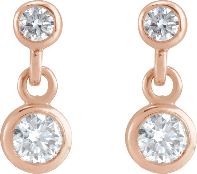 14K Gold Round Natural Diamond Two-Stone Bezel Set Earrings - Rose Gold - view 2