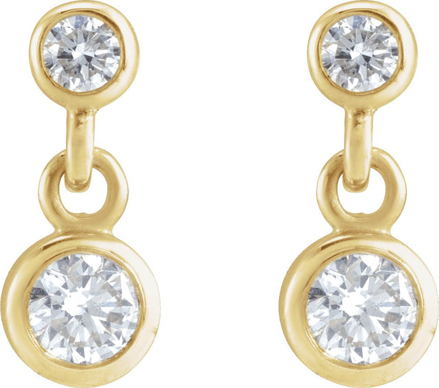 14K Gold Round Natural Diamond Two-Stone Bezel Set Earrings - Yellow Gold - view 2