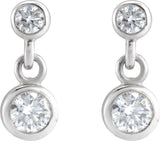 14K Gold Round Natural Diamond Two-Stone Bezel Set Earrings - White Gold - view 2