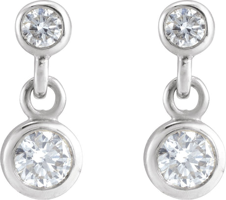 Platinum Round Natural Diamond Two-Stone Bezel Set Earrings - view 2