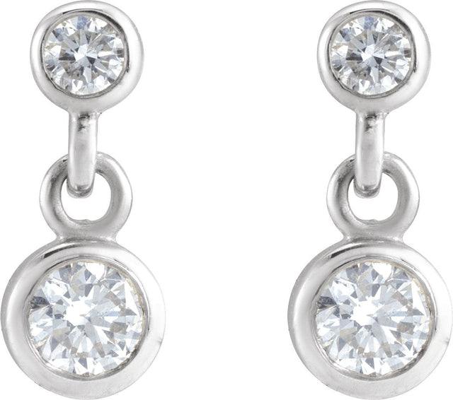 Platinum Round Natural Diamond Two-Stone Bezel Set Earrings - view 2