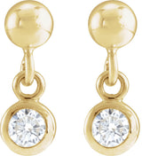 14K Gold Round Natural Diamond Micro-Bezel Dangle Earrings - view 2