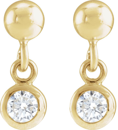 14K Gold Round Natural Diamond Micro-Bezel Dangle Earrings - view 2