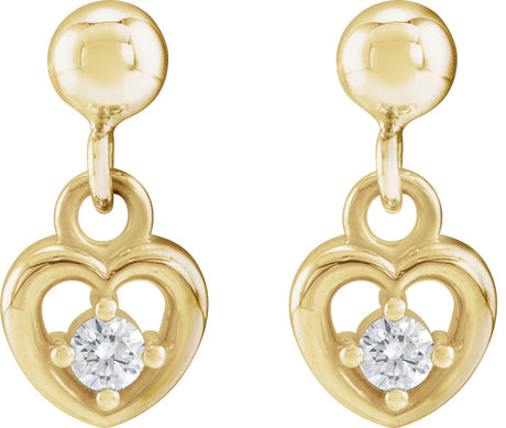 14K Gold Round Natural Diamond Accented Heart Earrings – 2mm Stones - view 2