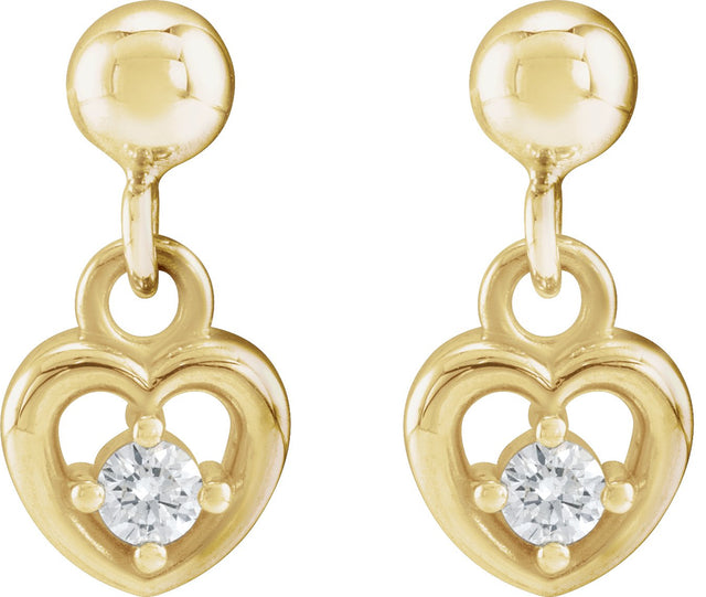 14K Gold Round Natural Diamond Accented Heart Earrings – 2mm Stones - view 2