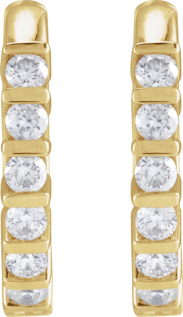 14K Gold Round Natural Diamond Hinged Hoop Earrings – 1.5-1.8mm Stones - Yellow Gold - view 2