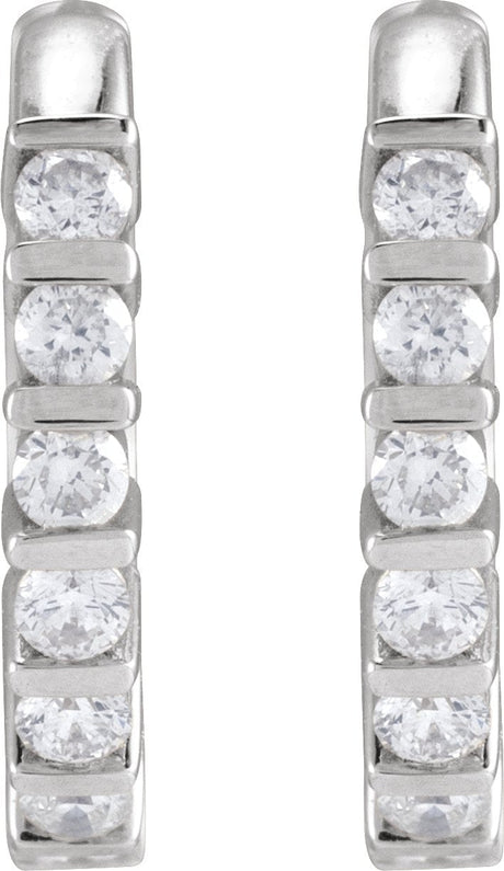 Platinum Round Natural Diamond Hinged Hoop Earrings – 1.5-1.8mm Stones - view 2