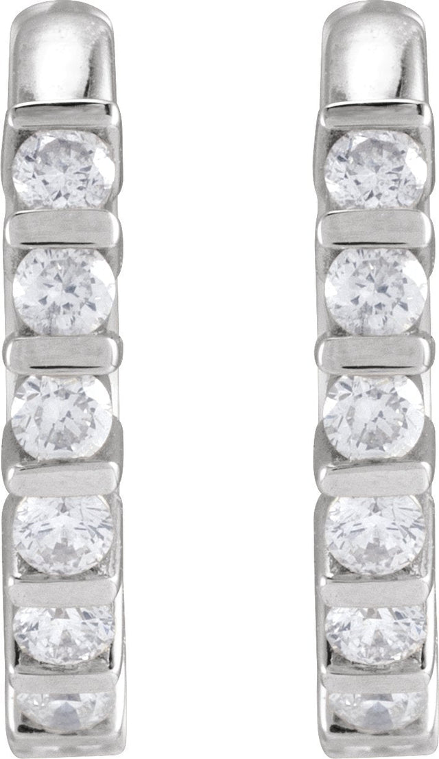 14K Gold Round Natural Diamond Hinged Hoop Earrings – 1.5-1.8mm Stones - White Gold - view 2