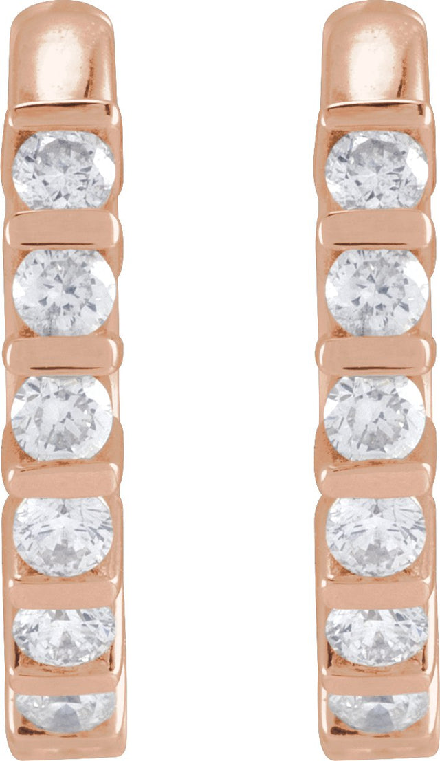 14K Gold Round Natural Diamond Hinged Hoop Earrings – 1.5-1.8mm Stones - Rose Gold - view 2