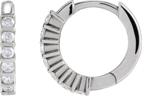 Platinum Round Natural Diamond Hinged Hoop Earrings – 1.5-1.8mm Stones
