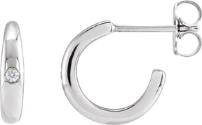 14K Gold Round Natural Diamond Hoop Earrings – 1.5mm Stones - White Gold