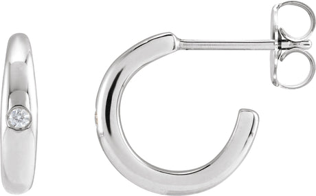 14K Gold Round Natural Diamond Hoop Earrings – 1.5mm Stones - White Gold