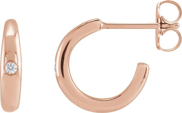 14K Gold Round Natural Diamond Hoop Earrings – 1.5mm Stones - Rose Gold