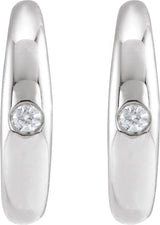 Platinum Round Natural Diamond Hoop Earrings - view 2