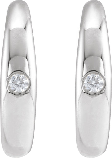 Platinum Round Natural Diamond Hoop Earrings - view 2