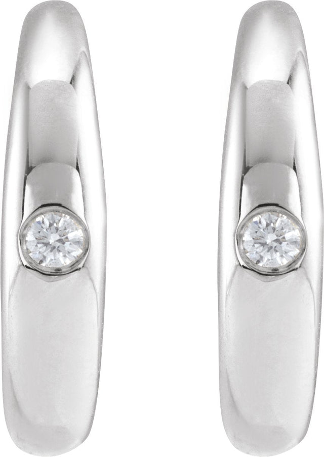 Platinum Round Natural Diamond Hoop Earrings - view 2