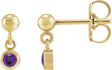14K Gold Round Natural Amethyst Micro-Bezel Dangle Earrings