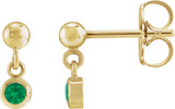 14K Gold Round Lab-Grown Emerald Micro-Bezel Dangle Earrings