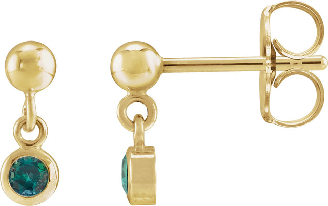 14K Gold Round Lab-Grown Alexandrite Micro-Bezel Dangle Earrings