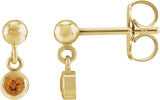 14K Gold Round Natural Citrine Micro-Bezel Dangle Earrings