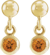 14K Gold Round Natural Citrine Micro-Bezel Dangle Earrings - view 2