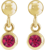 14K Gold Round Lab-Grown Ruby Micro-Bezel Dangle Earrings - view 2