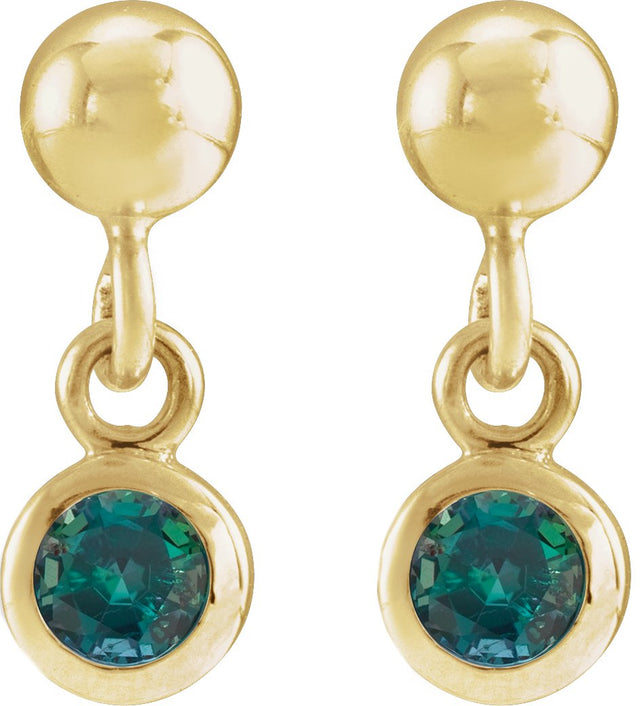 14K Gold Round Lab-Grown Alexandrite Micro-Bezel Dangle Earrings - view 2