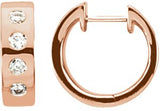 14K Gold Round Natural Diamond Accented Hoop Earrings – 2.1mm Stones - Rose Gold