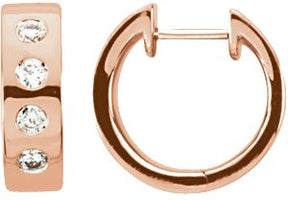 14K Gold Round Natural Diamond Accented Hoop Earrings – 2.1mm Stones - Rose Gold