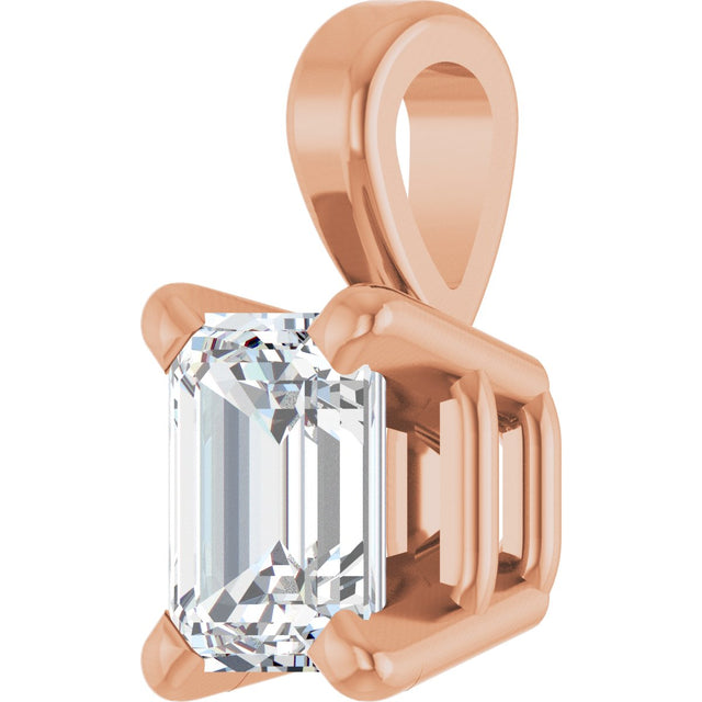 14K Gold Lab-Grown Diamond Emerald 4-Prong Solitaire Pendant - Rose Gold - view 2