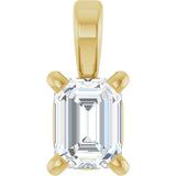 14K Gold Natural Diamond Emerald 4-Prong Solitaire Pendant - Yellow Gold