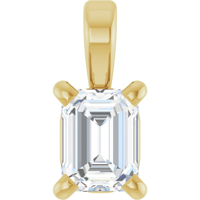 14K Gold Natural Diamond Emerald 4-Prong Solitaire Pendant - Yellow Gold