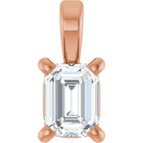 14K Gold Lab-Grown Diamond Emerald 4-Prong Solitaire Pendant - Rose Gold