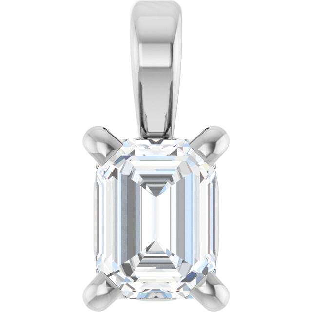 14K Gold Natural Diamond Emerald 4-Prong Solitaire Pendant - White Gold