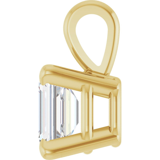 14K Gold Lab-Grown Diamond Emerald 4-Prong Solitaire Pendant - Yellow Gold - view 3