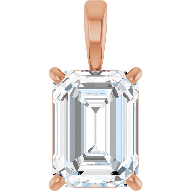 14K Gold Lab-Grown Diamond Emerald 4-Prong Solitaire Pendant - Rose Gold