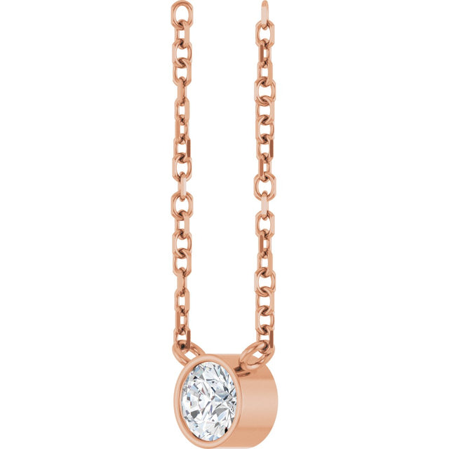 14K Gold Round Natural Diamond Bezel-Set Solitaire Necklace – up to 0.015 CTW - Rose Gold - view 2