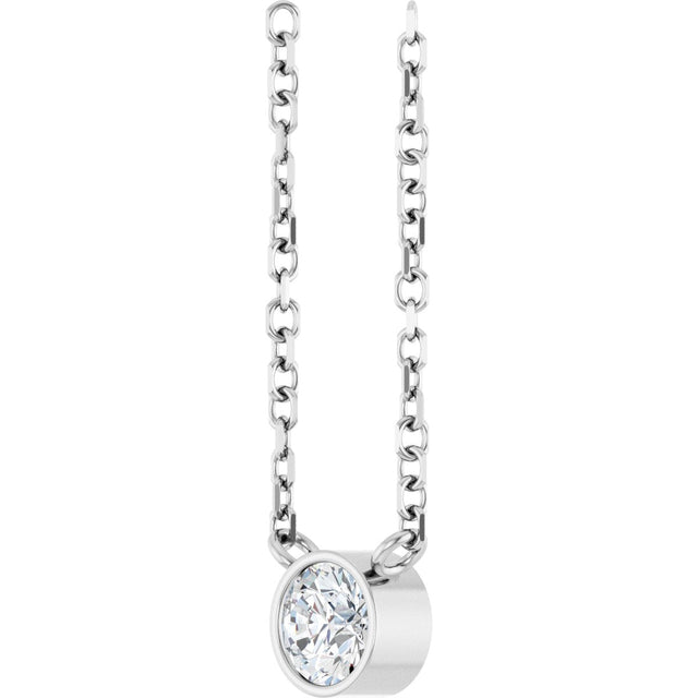 Platinum Round Natural Diamond Bezel-Set Solitaire Necklace - view 2