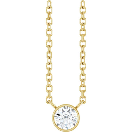 14K Gold Round Natural Diamond Bezel-Set Solitaire Necklace – up to 0.015 CTW - Yellow Gold