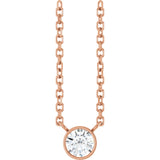 14K Gold Round Natural Diamond Bezel-Set Solitaire Necklace – up to 0.015 CTW - Rose Gold