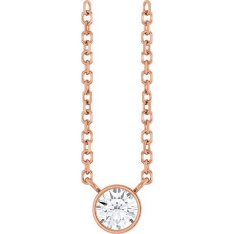14K Gold Round Natural Diamond Bezel-Set Solitaire Necklace – up to 0.015 CTW - Rose Gold