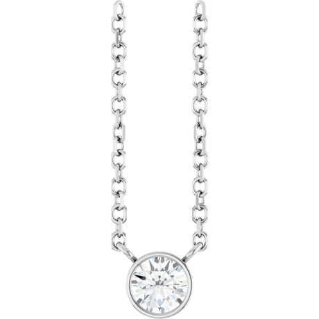 Platinum Round Natural Diamond Bezel-Set Solitaire Necklace