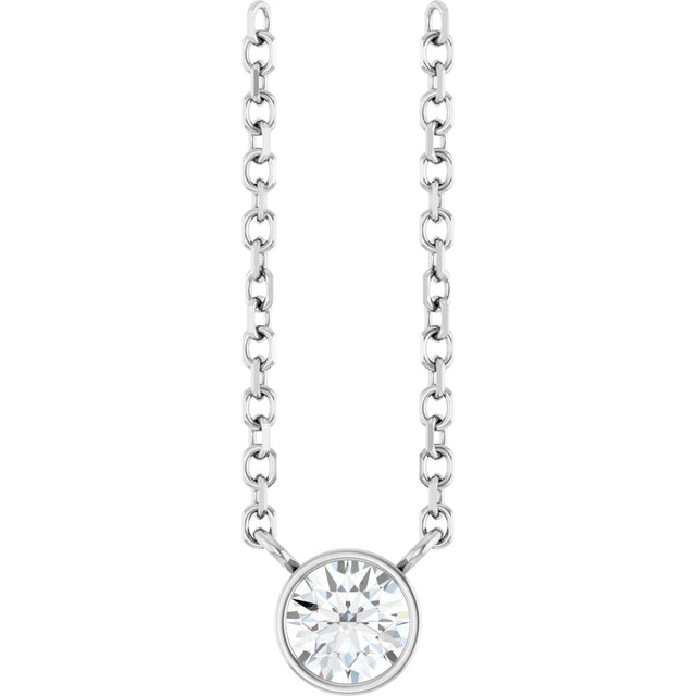 Platinum Round Natural Diamond Bezel-Set Solitaire Necklace