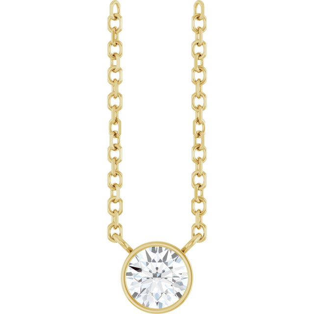 14K Gold Round Natural Diamond Bezel-Set Solitaire Necklace – up to 0.015 CTW - Yellow Gold