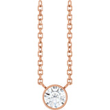 14K Gold Round Natural Diamond Bezel-Set Solitaire Necklace – up to 0.015 CTW - Rose Gold