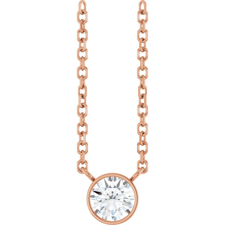 14K Gold Round Natural Diamond Bezel-Set Solitaire Necklace – up to 0.015 CTW - Rose Gold