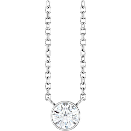 Platinum Round Natural Diamond Bezel-Set Solitaire Necklace