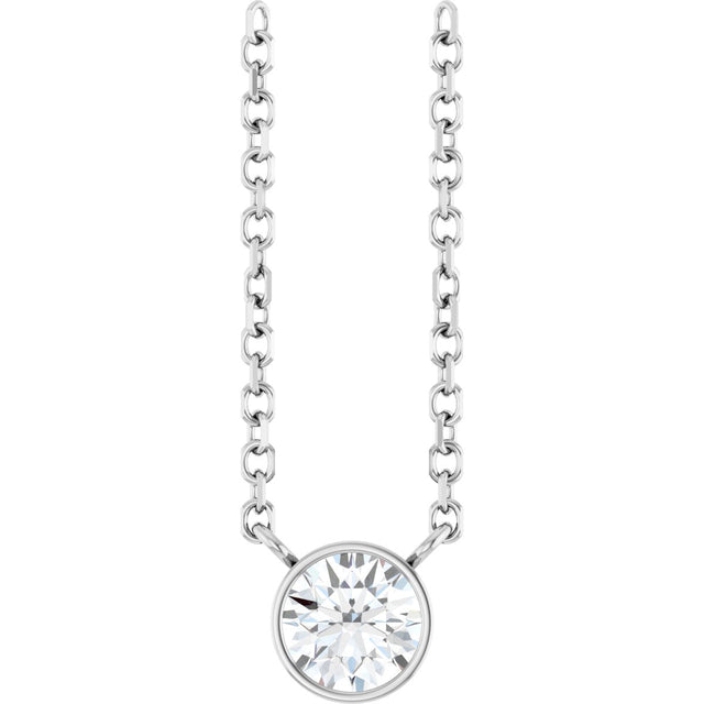 Platinum Round Natural Diamond Bezel-Set Solitaire Necklace